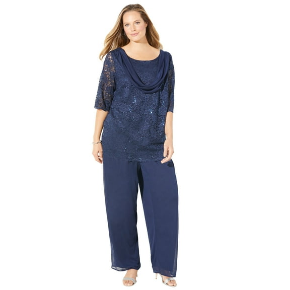 Catherines Women's Plus Size Sparkle & Lace 2-Piece Pant Suit