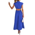 thumbnail image 3 of Women Summer Casual Long Dress Solid Color Stand Collar Dress, 3 of 4