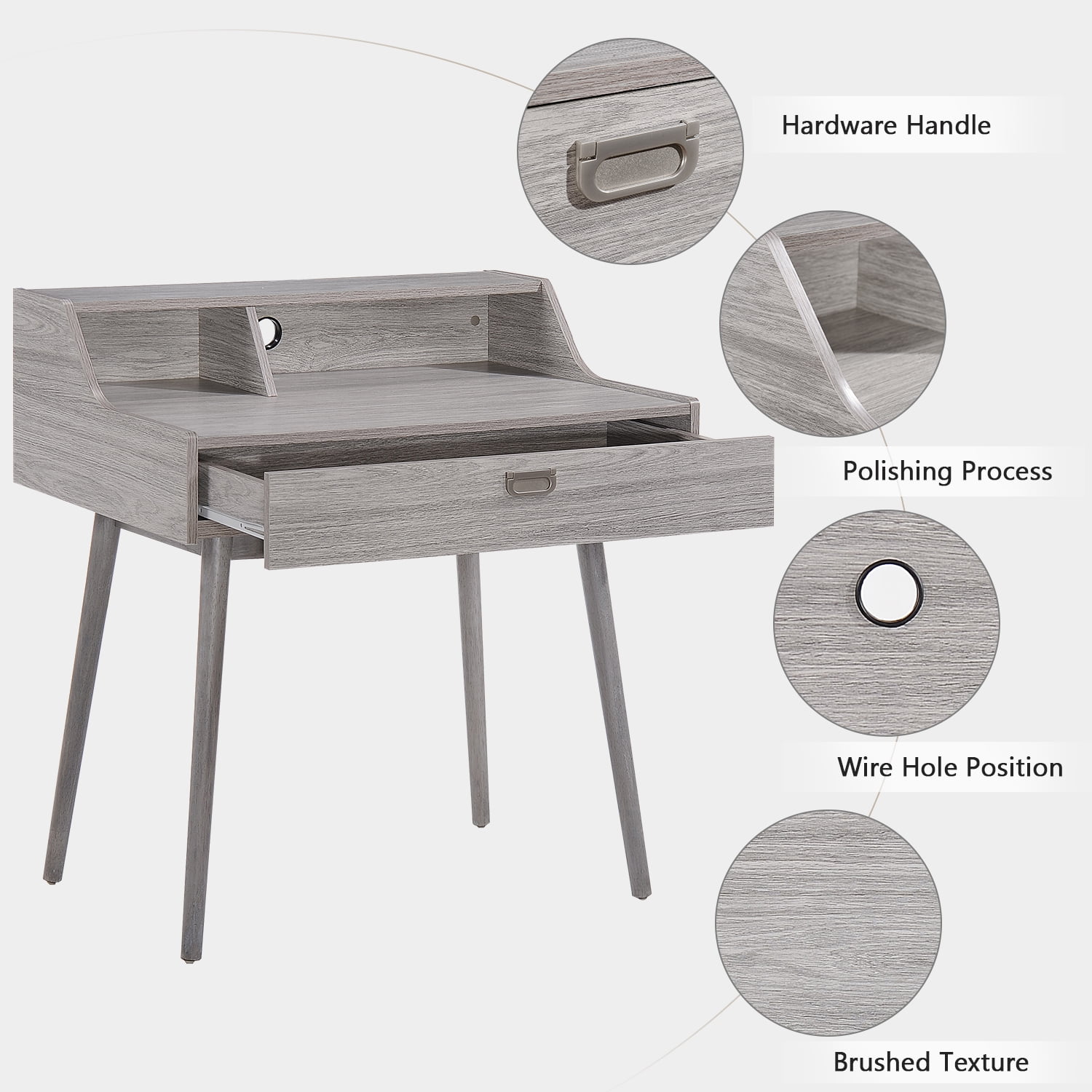 Kadyn Fiberboard Study Desk, Mid Century Studying Writing Table for Home Office, Modern Finished Fiberboard Studying Writing Table with Drawer, Plaid Grey Oak Kadyn Fiberboard Study Desk, Mid Century Studying Writing Table for Home Office, Modern Finished Fiberboard Studying Writing Table with Drawer, Plaid Grey Oak