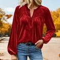 thumbnail image 2 of Meichang Velvet Blouses for Women Dressy Casual Long Sleeve Notch V Neck Button Up Henley Shirts Vintage Velour Business Work Top, 2 of 10
