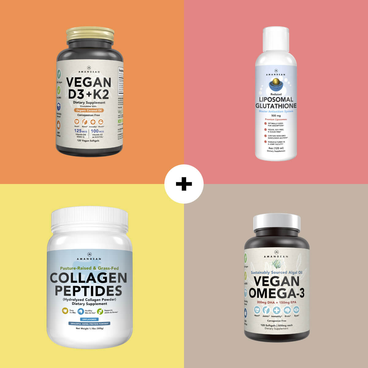 Amandean Vegan D3 K2. Vitamin D3 5000 iu from Algae. All-Trans MK-7 K2. 120 Softgels. Plant-Based & Carrageenan Free. Organic Coconut Oil Blend. Vit D + K for Mood, Bones, Heart, Immune Health.