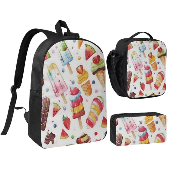 Colorful Ice Cream Backpack Set 3pc ,Backpack with Lunch Bag and Bag 17 Inch