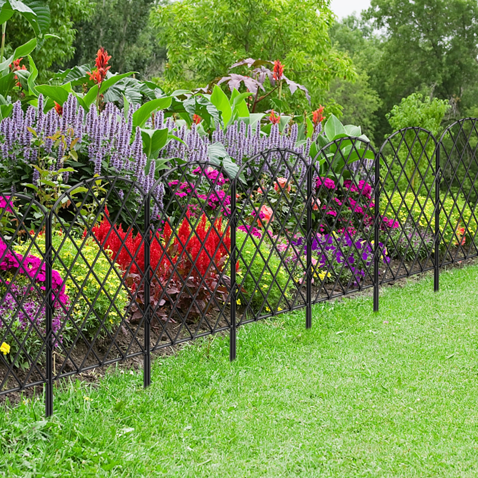 24" (H) x 10FT (L) Metal Decorative Garden Fence Outdoor Patio Barrier Diamond Lattice