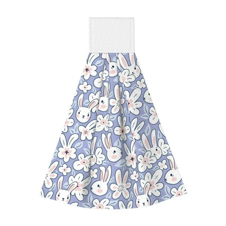 

Easygdp Rabbit And Floral Kitchen Hand Towels Hanging Tie Towels Fast Drying Dish Cloth with Loop for Bathroom Restroom Home Decor