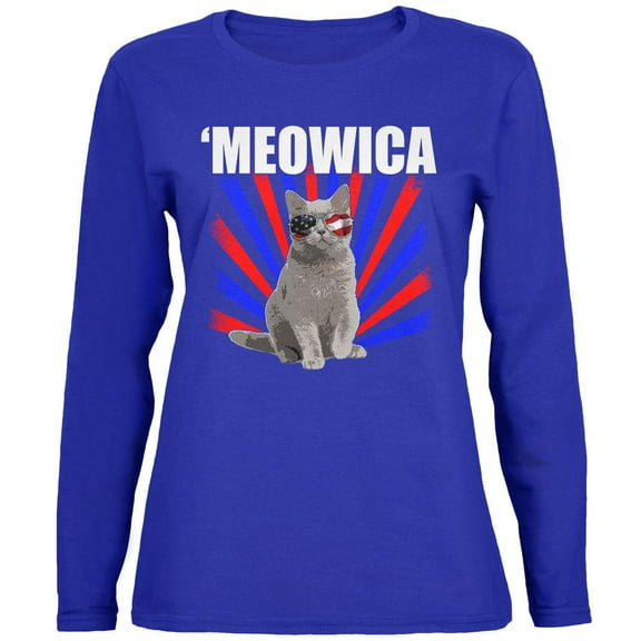 Cat 4th of July Meowica Womens Long Sleeve T Shirt Royal 2XL