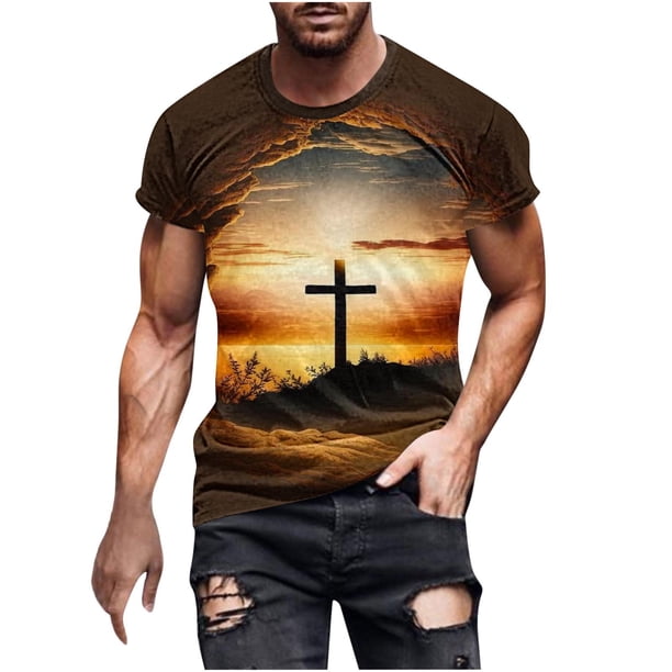 Camisetas de Manga Larga para Hombres Imprimir Cuello Redondo Camiseta de Manga Corta Lino de Algodón Poliéster, Top de Moda Casual para Hombres