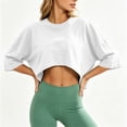 thumbnail image 5 of DYTTDG Women's Loose Fit Cropped Top | Round Neck 3/4 Sleeve Casual Workout T-Shirt Pullover, Sporty Everyday Top, 5 of 8