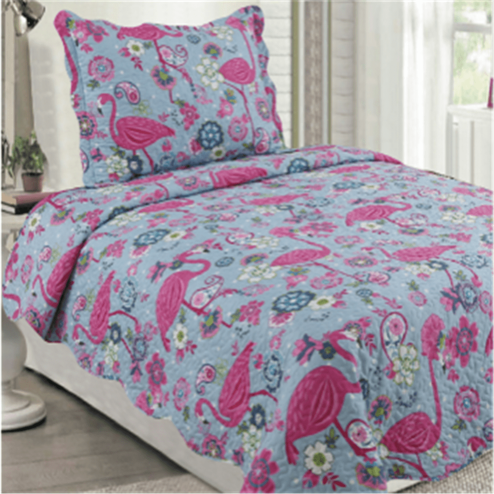 2 Piece Quilted Bedspread, Printed Quilt Set, Twin Size