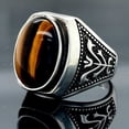thumbnail image 2 of Silver Natural Tiger Eye Ring, Man Handmade Ring, Brown Tiger Eye Ring, Viking Man Bracelet, Oval Gemstone Ring, 925k Sterling Silver, 2 of 4