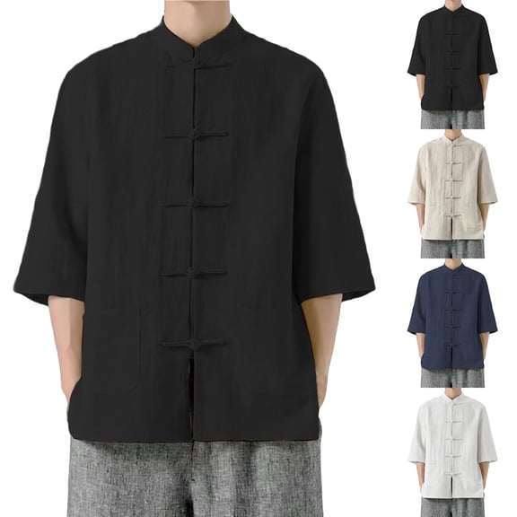 Mens Casual Chinese Tang Suit Kung Fu Shirt Chinese Traditional Tang Suit Tai Chi Blouse Black L by Awwp