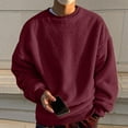 thumbnail image 3 of Men's Solid Color Fleece Crewneck Pullover, Fuzzy Plush Long Sleeve Casual Sweatshirt for Winter Warmth, Lounge,Wine,4XL, 3 of 6