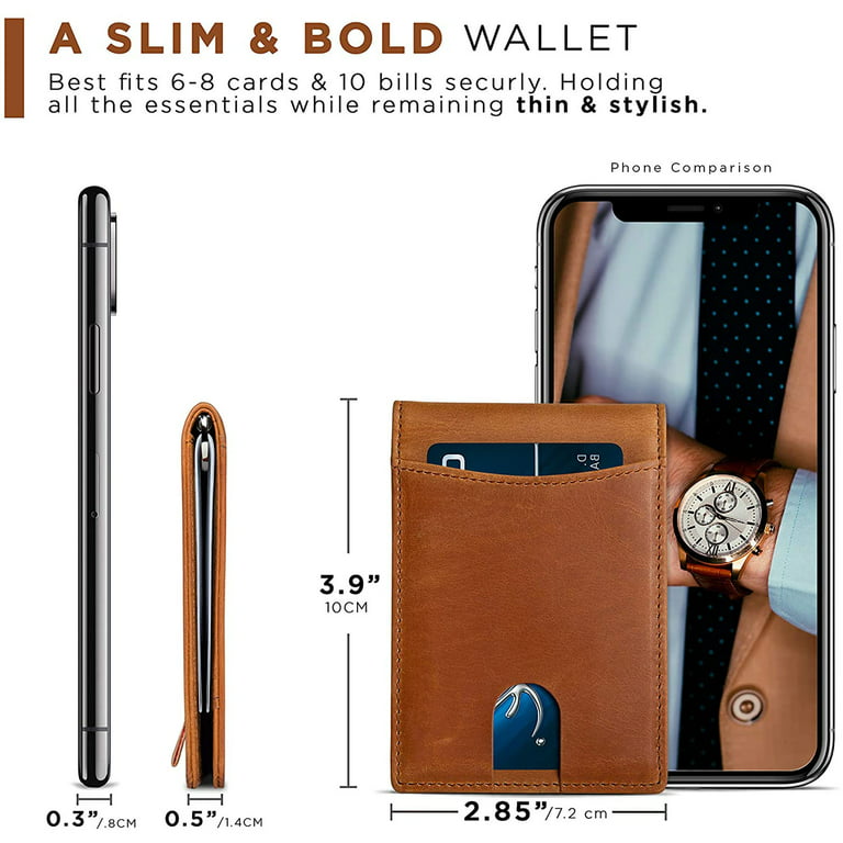 YBONNE New Slim Wallet with Money Clip Finest Genuine Leather RFID Blocking Minimalist Men's Bifold