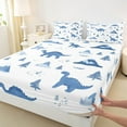 thumbnail image 3 of Manfei Cute Cartoon dinosaur Bed Sheets,Natural Mountain Pine King Sheets,Blue White Sheet Set For Boys,Breathable Home Decor,4pcs, 3 of 7