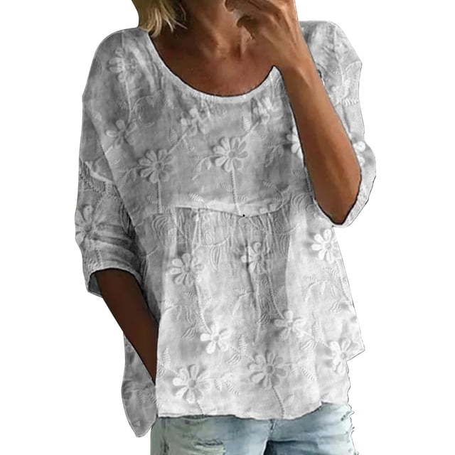WZXFASHION T-shirt à Imprimé pour Femmes, T-shirt à Manches Mi-Longues à Col Rond, T-shirt à Manches 3/4, T-shirt Ample Grande Taille pour Femmes, Liquidation, T-shirt à Manches Longues pour Femmes