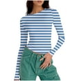 thumbnail image 4 of yillto Tight Shirts for Womens Striped Long Sleeve Slim Tee Cropped Tops Crewneck Basic Tshirts Clothes, 4 of 6