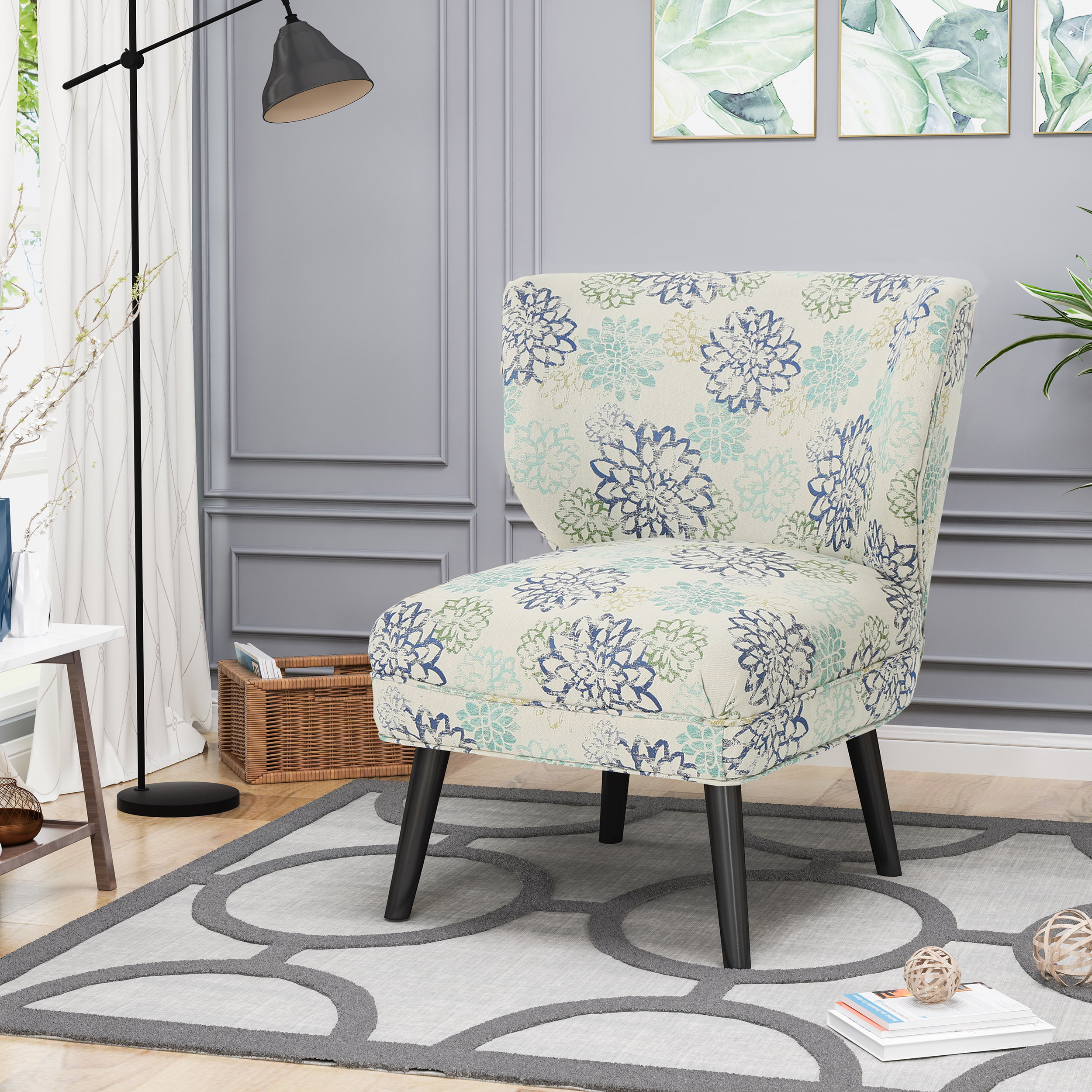 Noble House Jamir Modern Accent Chair, Blue Floral, Matte ...