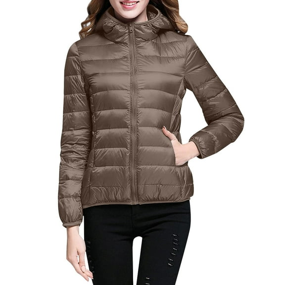 (clearance)IDALL Cropped Jacket Puffer Jacket Womens Jacket Hooded Windproof Coat with Insulation Slim Short Hooded Duck Down Coat Outerwear Coats for Women Quilted Jackets for Women Khaki 2xl