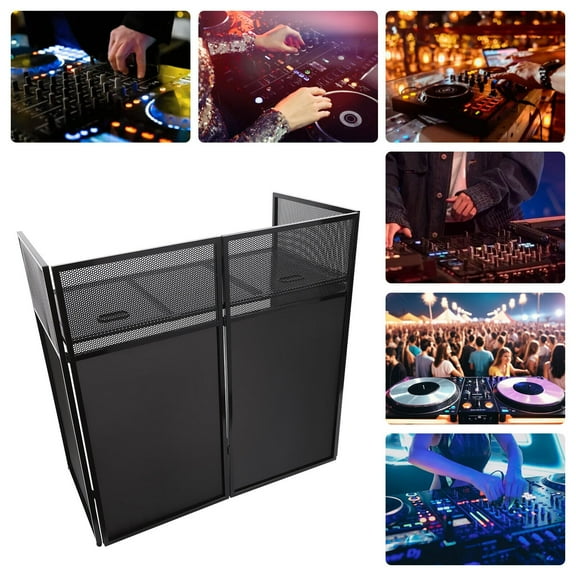 DJ Event Booth Facade, Portable DJ Facade Booth Table, Foldable Structure DJ Display Stand, Black DJ Controller Stand