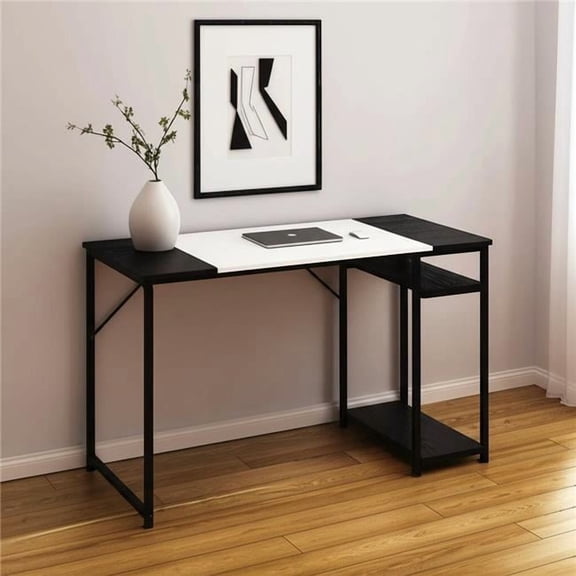 HomeRoots 568050 47 in. Black & White Wood & Metal H-Shape Computer Desk