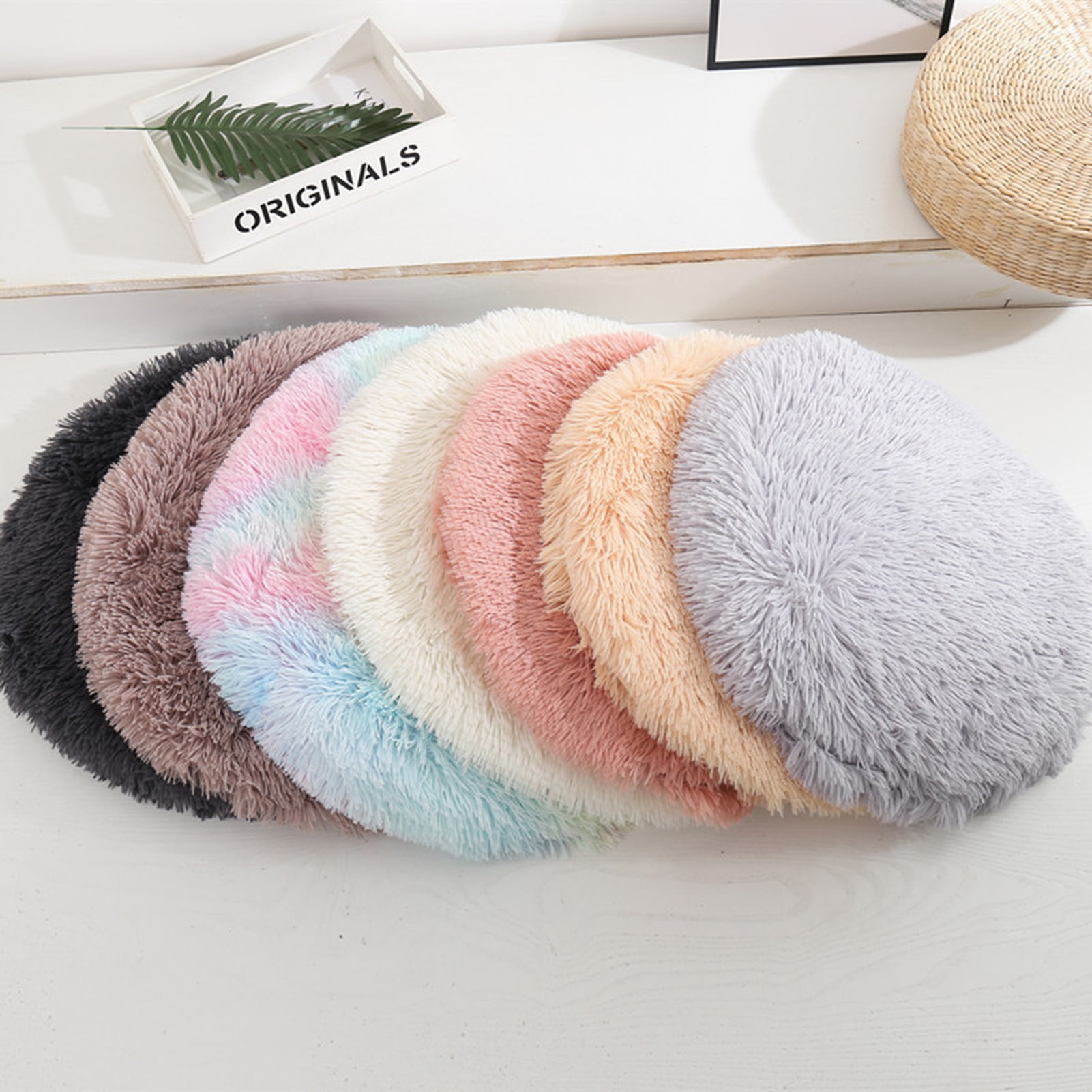 Opvise Cat Cushion Round Keep Warmth Super Soft Dogs Kitten Sleeping Cushion Bed for Household Multicolor