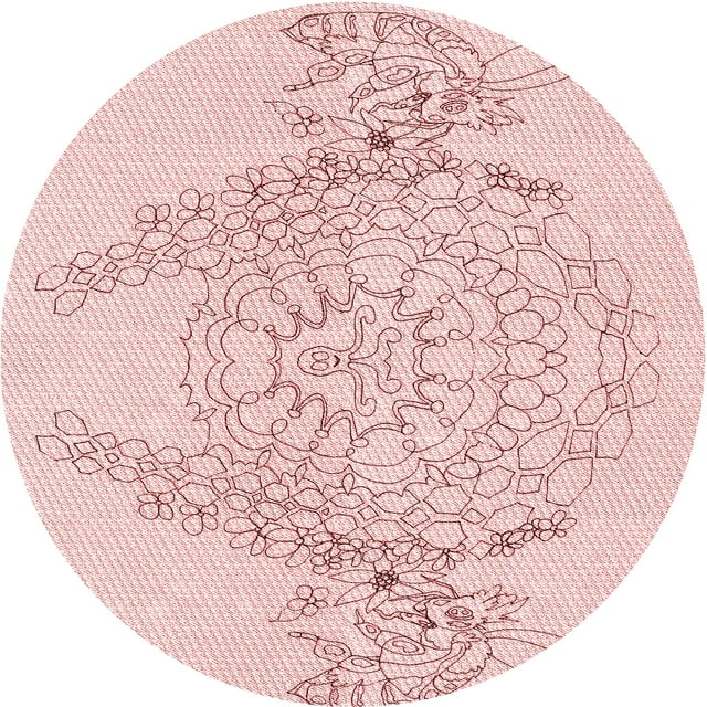 Ahgly Company Machine Washable Indoor Round Transitional Pastel Red Pink Area Rugs, 8' Round