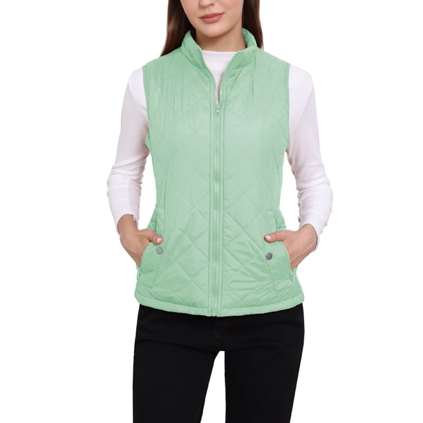 INSPIRE CHIC Chalecos de mujer con cuello alto, chaleco acolchado con cremallera, color verde polvo