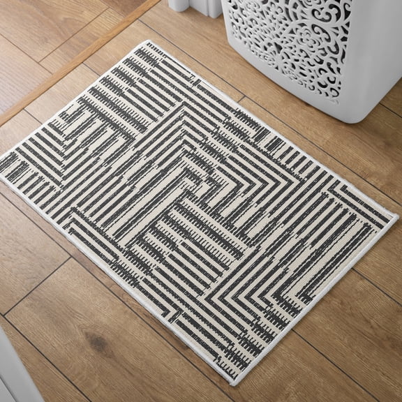 Absorbent Quick Dry Bath Mat, Non-Slip Super Strong Bath Mat, Suitable For Bathroom Shower Floor，Boho Line Pattern Bath Rugs