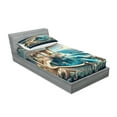 thumbnail image 2 of Ambesonne Fantasy World Fitted Sheet & Pillow Sham Set, Balcony to the Ocean, Twinxl, Dark Turquoise and Ecru, 2 of 2