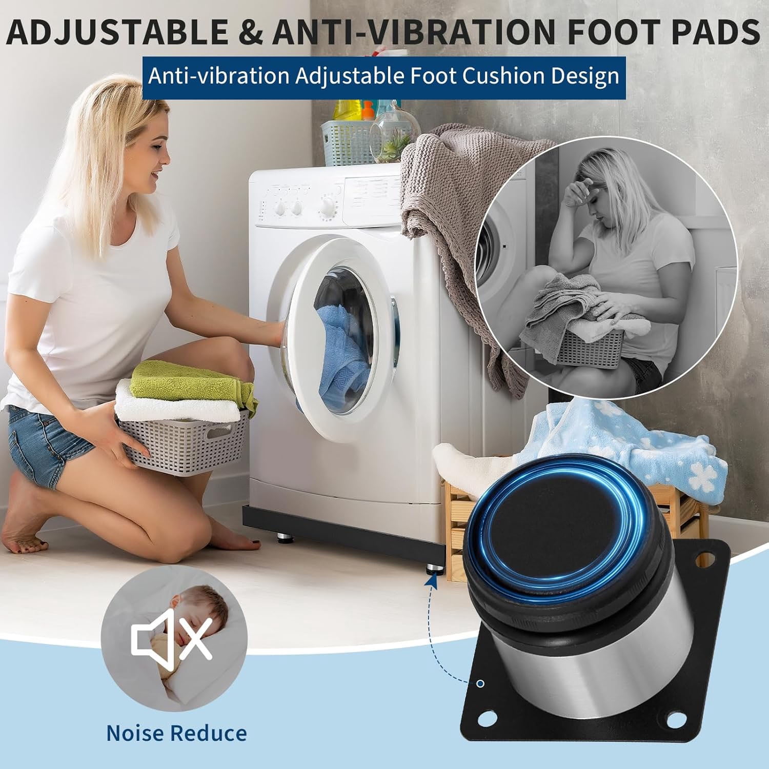 Studyset Heavy-Duty Carbon Steel Washing Machine Pan - 24x24x2in Rust-Free Water Damage Protection with 4 Anti-Vibration Feet, Easy Install No-Hole Design