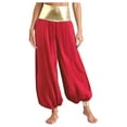thumbnail image 2 of renvena High Waist Silky Satin Arabian Harem Pants for Women for Rave Halloween Cosplay Dancewear Burgundy 4XL, 2 of 7