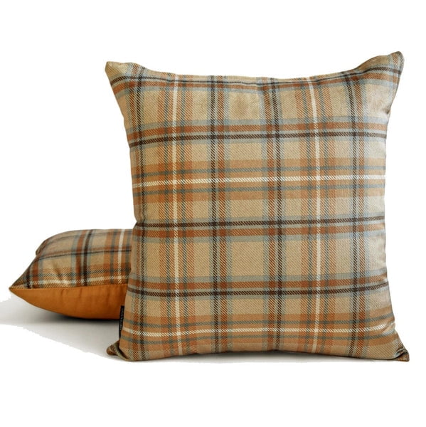 Checkered Winter Plaid Throw Pillow covers Beige 20"x20" (50x50 cm) Velvet Checkered, Tartan Plaid, Winter Plaid Pillows, Plaid Pillow Case Pillowcase, Plaid Modern Style - Plaidscape Beige