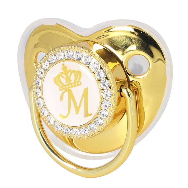 Baby Pacifier Baby Pacifier Infant Portable Exquisite Golden Crown Letter Rhinestone Pacifier With Chain Clip Letter M