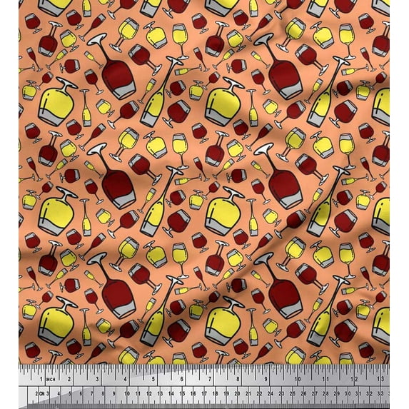 Soimoi Rayon Fabric Bottle & Wine Glass Bar Print Fabric by Yard 56 Inch Wide
