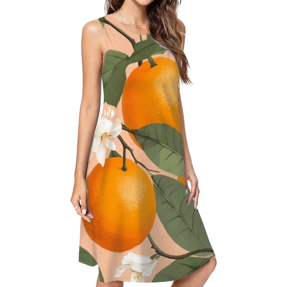 Fresh Citrus Casual Sleeveless Loose Sundress Dress For Women Summer Dress Daily Woman