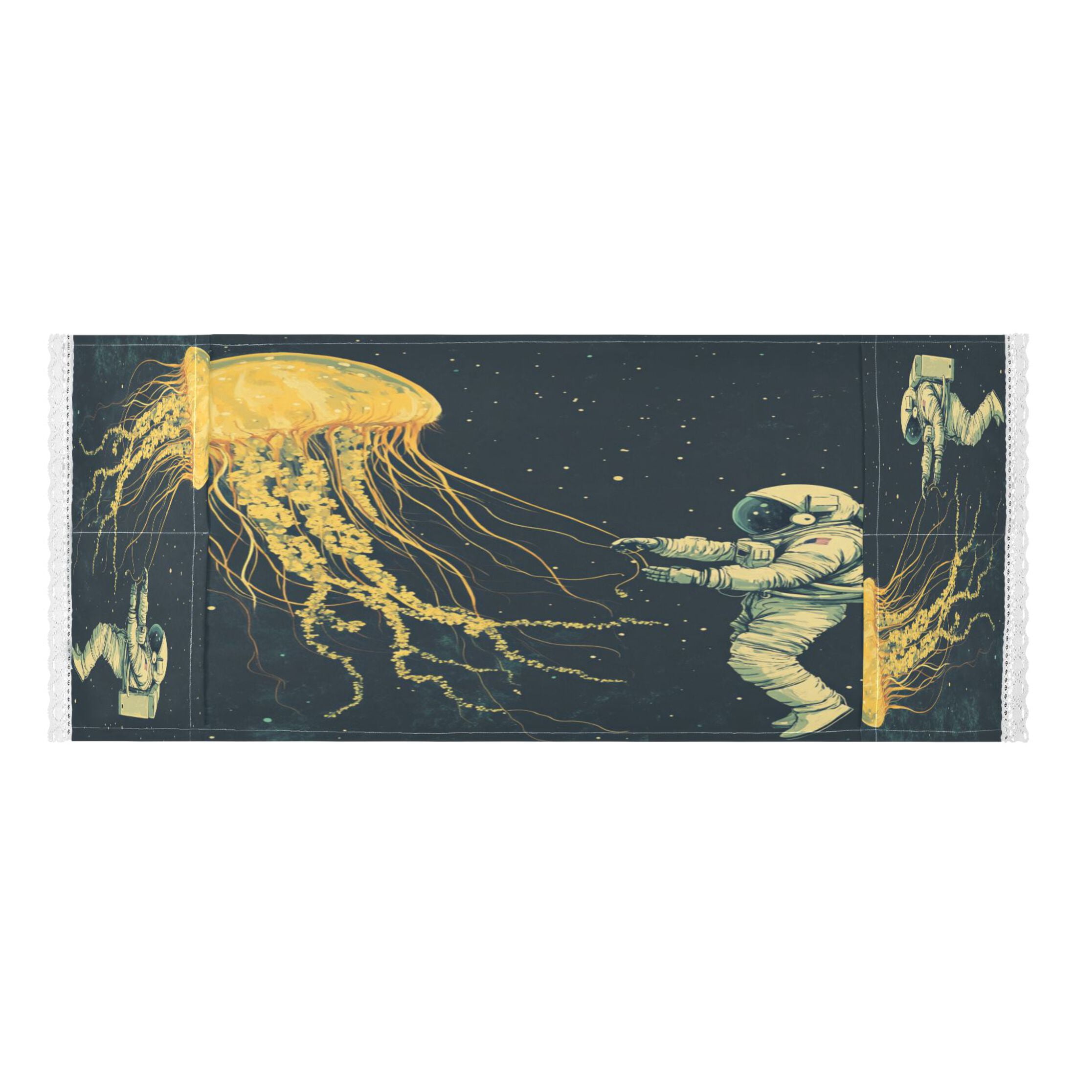Jellyfish and AstronautWasher and Dryer Covers Dust-Proof and Oil Resistant Fridge Cover with 4 Storage Pockets Washing Machine Top Cover for Laundry Kitchen Home 51.2 x 22 In