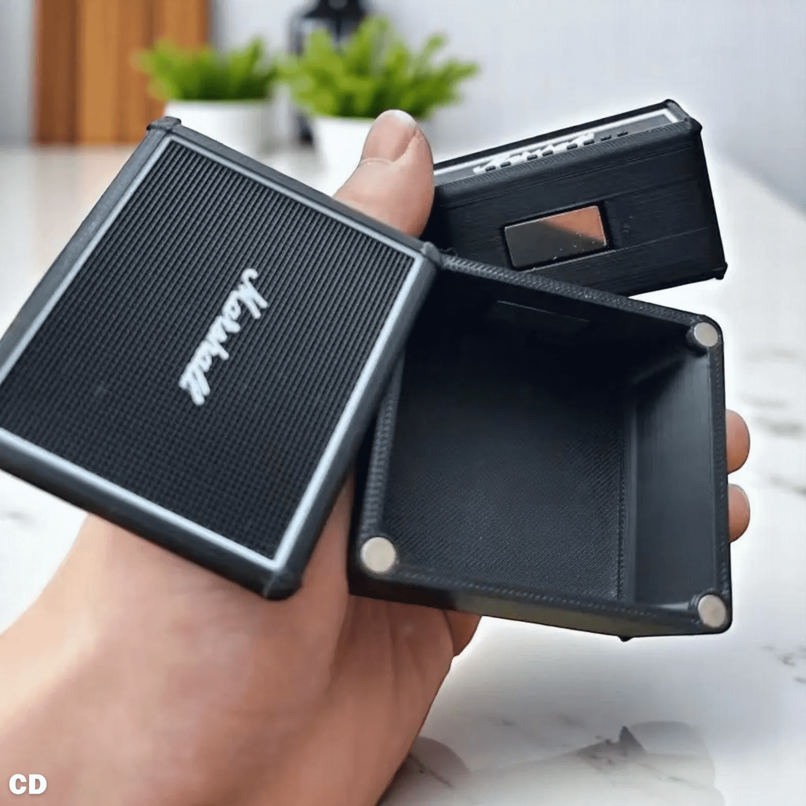 Customizable 3D Printed Guitar Amp Pick Holder with Drawer | Holds on Top + Extra Storage - Great Fathers Day Gift!