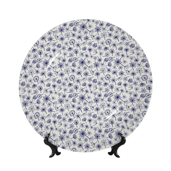 Kdxio Blue Dandelion Bone China Decorative Plate Ceramic Decorative Plate for Home Office Wall Stand Decorative Plates for Home Bedroom-7in
