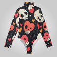 thumbnail image 2 of Cartoon Skulls Hearts Women's Bodysuit Jumpsuit Mock Turtle Neck Long Sleeve TopsOne Piece Leotards Shirt Yoga Outfits, 2 of 8