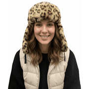 Winter Faux Fur Trapper Hat – Aviator Trooper Ski Hat with Animal Design, Warm Ear Flap Hat for Men Women Kids – Brown Cold Weather Hat
