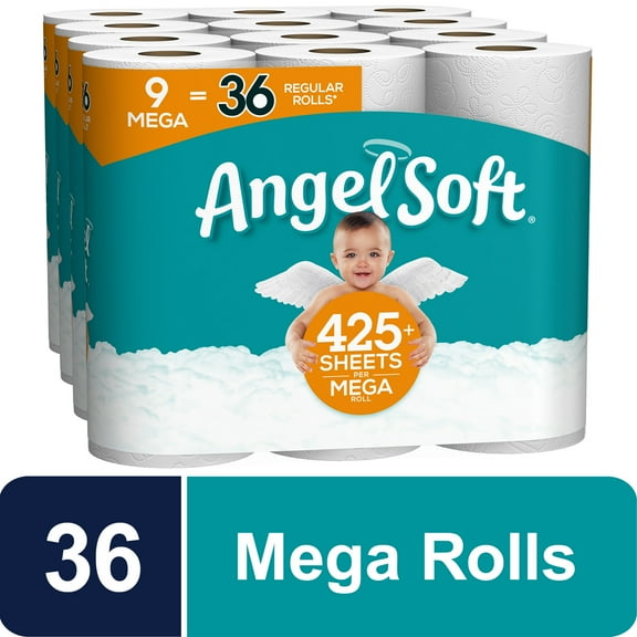 Angel Soft Toilet Paper, 36 Mega Rolls = 144 Regular Rolls, 2-Ply Bath Tissue - (4 Packs of 9 Rolls per Case)