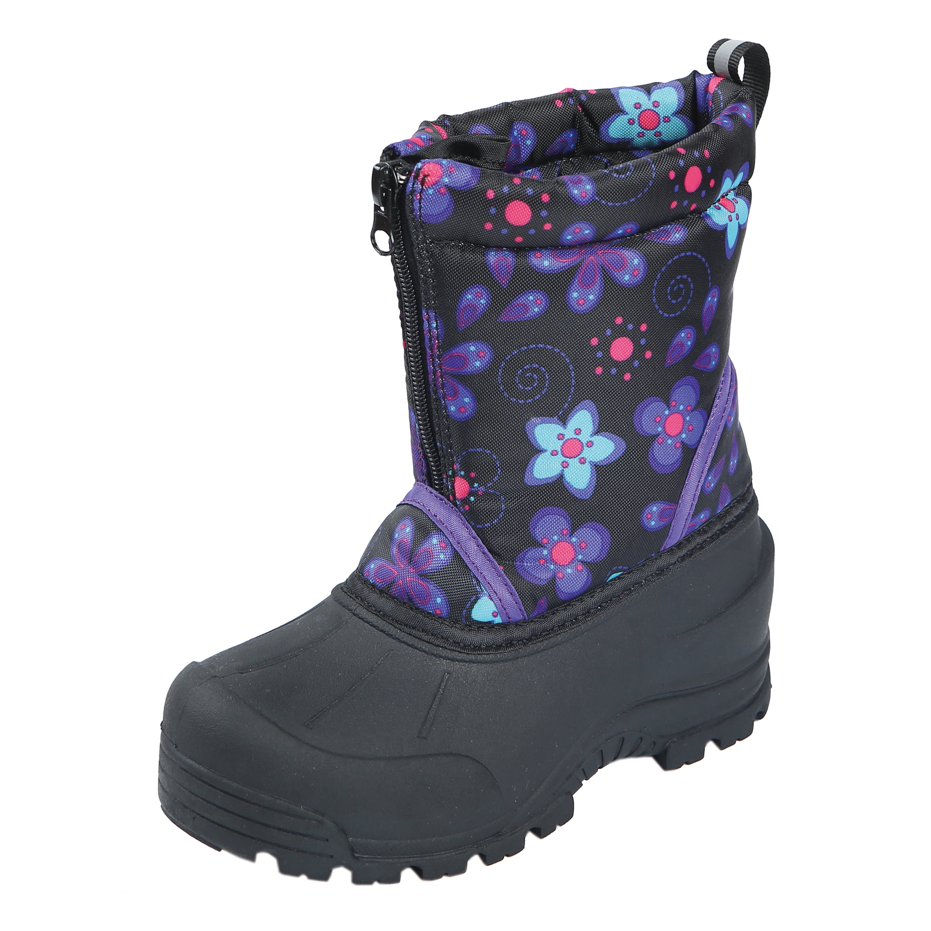 Purple Water Resistant Round Front Zipper Closure Unisex Kids Winter Snow Boots 