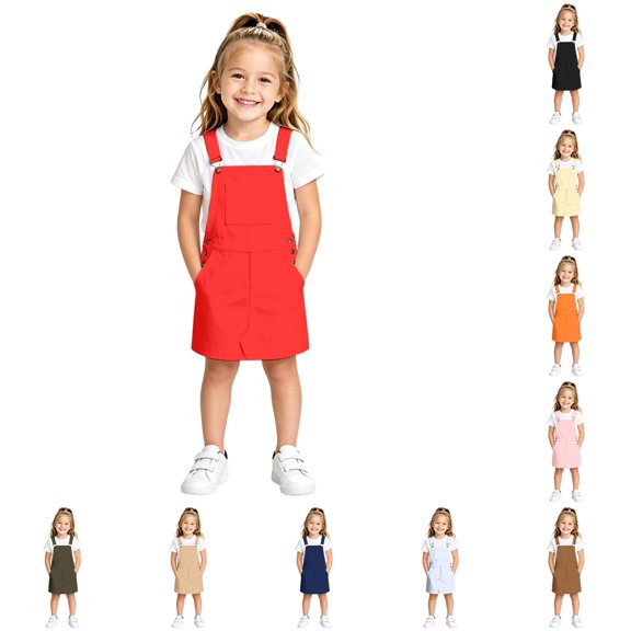 FYDUU Girls Dresses Solid Color Sleeveless Casual Overalls Dress Everyday School Outfits Kids Adjustable Strap Suspenders Dress 6-7 Years