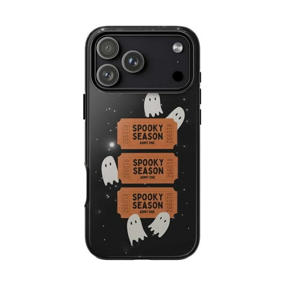 Spooky Season Ghost Ticket Phone Case,Cute Halloween Theme Black Cover for iPhone 17 16 15 14 13 12 11 Pro Max Mini