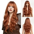 thumbnail image 4 of Jademall 26 Inch Long Body Wave Wig with Bangs, Synthetic Dirty Orange Curly Hair, Fluffy Full Head Wig for Daily, Party & Dance Use, 4 of 7