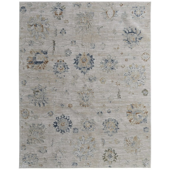 Feizy Pasha Transitional Floral & Botanical, Taupe/Ivory/Blue, 2' x 3' Accent Rug Stain Resistant Pet & Kid Friendly Bohemian & Eclectic Distressed Floor Rug for Living room Bedroom
