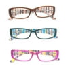 Inner Vision Women's 3-Pack Printed Stripe Reading Glasses Set w/Spring Hinges - Choose Your Magnification (4.0 x, Purple/Blue/Brown)