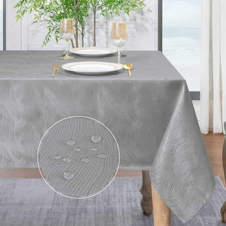 

XIACOCO-Jacquard Rectangle Tablecloth Swirl Design Waterproof Stain Resistant Table Cover Wrinkle Free Heavy Weight Table Cloths For Dinner/Parties/Holiday - 60 X 104 Inch Light Grey