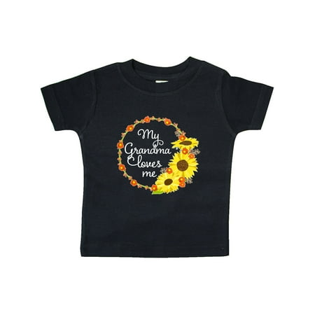 

Inktastic My Grandma Loves Me with Sunflower Wreath Gift Baby Boy or Baby Girl T-Shirt