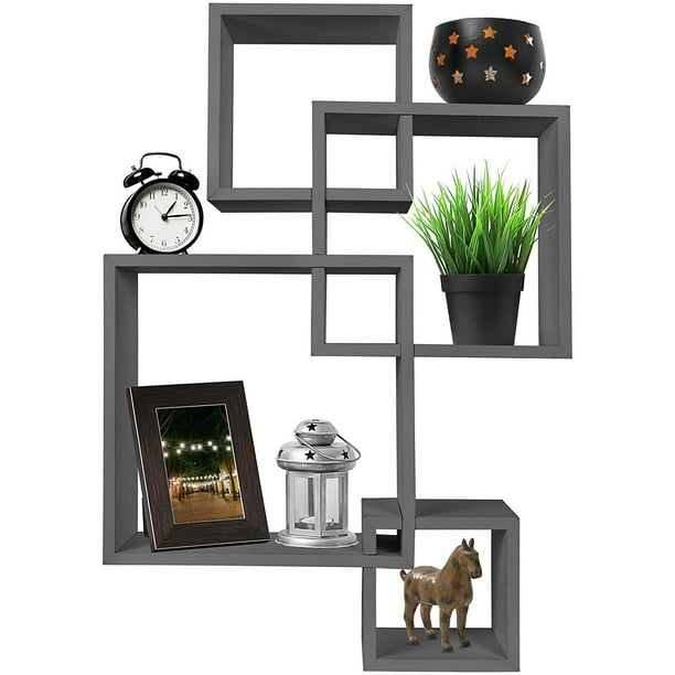 GreenCo Decorative 4 Cube Wall Shelves Grey Shelves Intersecting