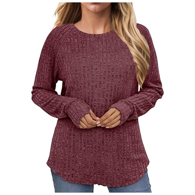 Kogui Hauts d'Automne pour Femmes 2025 Chandails Chandail à Manches Longues à Col Roulé Confortable en Tricot Chandail Décontracté Ample Chandail Jumper Hauts (Rouge,m)
